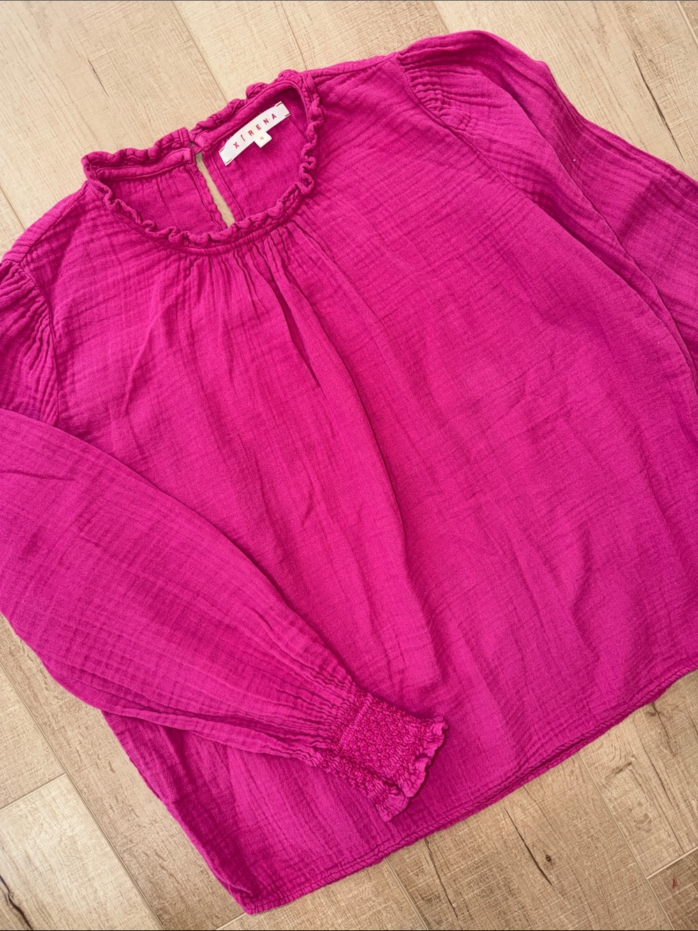 Xirena Women's Magenta Ruffle-Neck Long Sleeve Blouse-Small